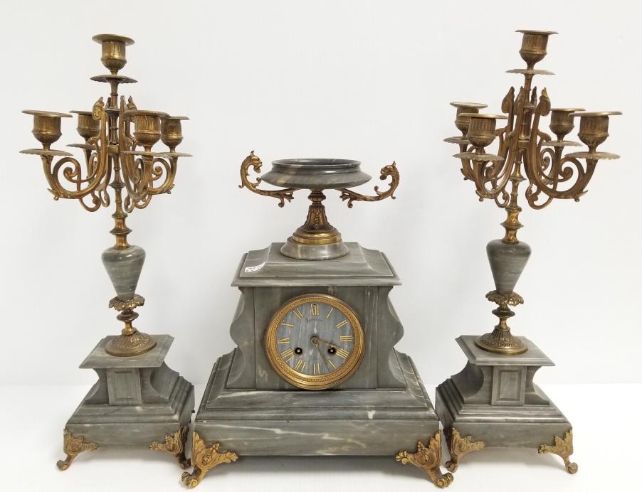 3 piece stone clock set - 19" high candelabra: 3 piece stone clock set - 19" high candelabra