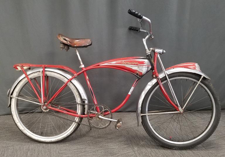 Arnold Schwinn vintage bike with spring, head light, & tail light, etc. 26" tires with original: Arnold Schwinn vintage bike with spring, head light, & tail light, etc. 26" tires with original Schwinn leather saddle as seen