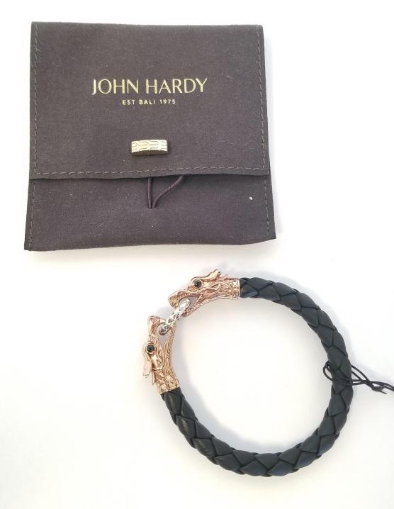 John Hardy Legends Naga bronze silver & leather dragon bracelet with onyx eyes -size medium: John Hardy Legends Naga bronze silver & leather dragon bracelet with onyx eyes -size medium