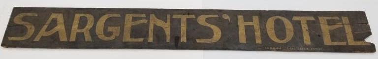 Sargent's Hotel (Minneapolis Boarding House) large wooden hand painted sign by V.W. Voorhees,: Sargent's Hotel (Minneapolis Boarding House) large wooden hand painted sign by V.W. Voorhees, Minneapolis - 118 1/2" long x 18 1/2" high