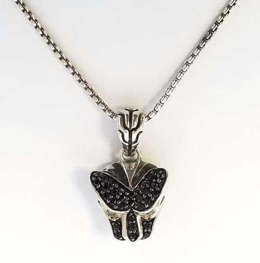 John Hardy sterling silver panther head pendant necklace set with black spinel & topaz - 1/2" -: John Hardy sterling silver panther head pendant necklace set with black spinel & topaz - 1/2" - chain 18" long