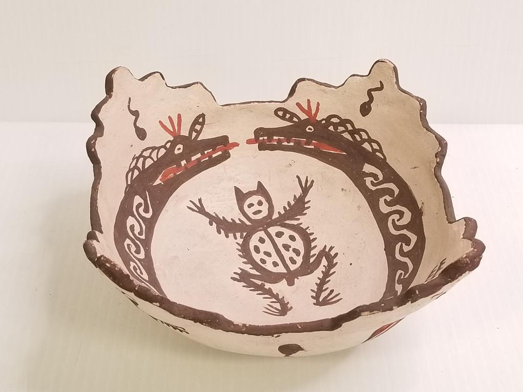 Zuni polychrome Kiva bowl circa 1910-1920 - 3 3/4" tall x 9" diameter (1 of 14)