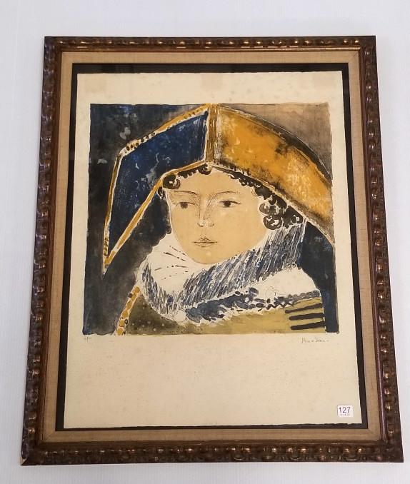 Guy Bardone framed pencil signed & numbered litho (as seen foxing) 25" x 31" O.D.: Guy Bardone framed pencil signed & numbered litho (as seen foxing) 25" x 31" O.D.