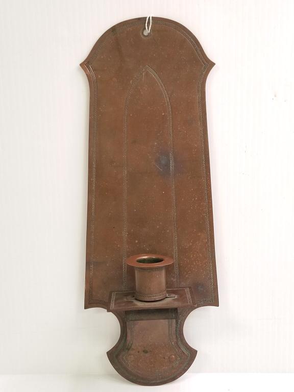 The Jarvie Shop copper Arts & Crafts candle sconce with bobeche 13 1/2" high x 5" wide (1 of 11)