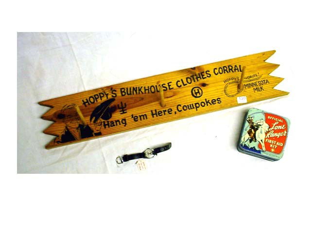 Hoppy watch, clothes rack & Lone Ranger: First Aid kit…lot