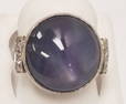 Antique Art Deco blue star sapphire cabochon ring in tested platinum with diamond accents; 15mm