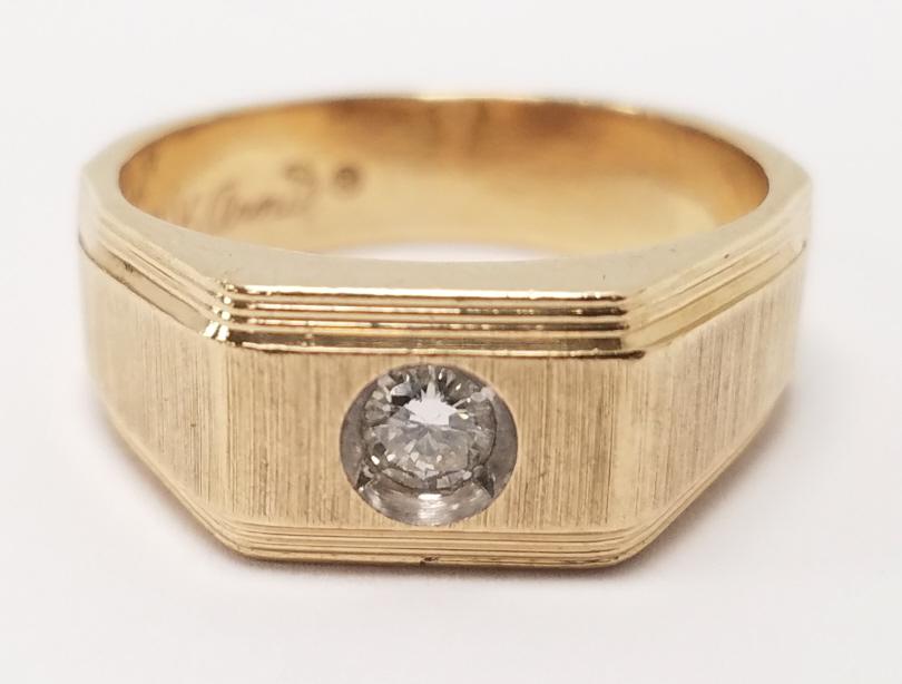 14k gold & diamond solitaire ring designer Arnie- approx 4mm diamond, 8.7g, sz. 9 (1 of 6)