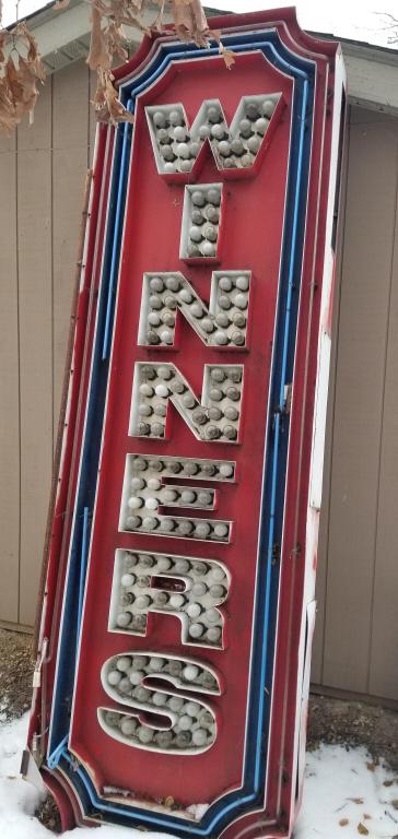 1950's large neon "Winners" sign (as seen) approx. 116" tall x 36 1/4" wide x 10" deep (as seen) (1 of 4)