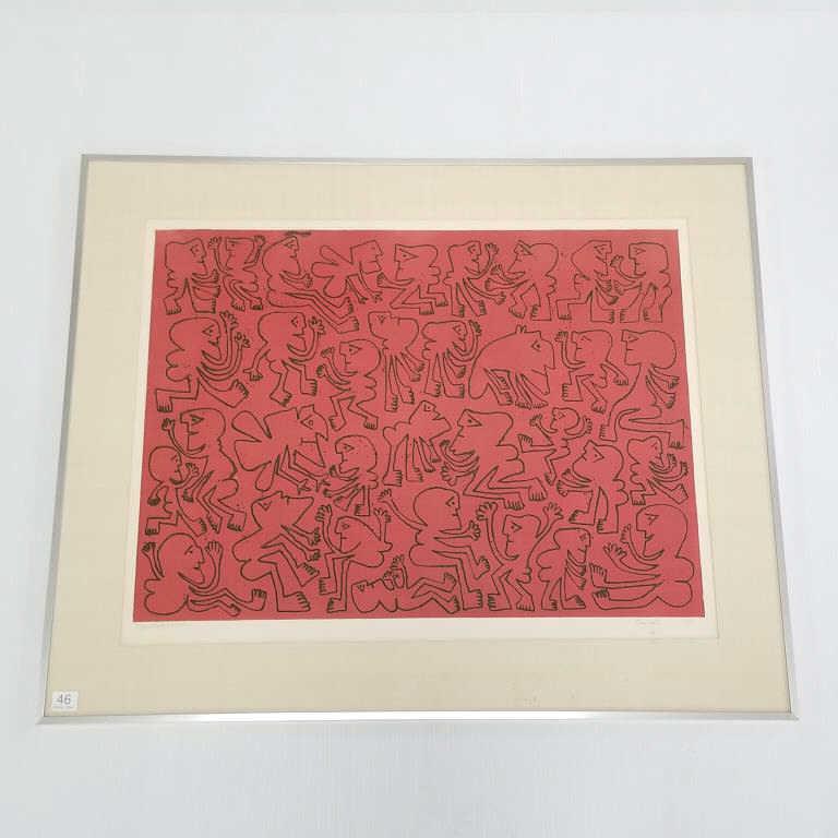Pierre Caille framed pencil signed & numbered 4/80 lithograph "36 Personages Animes" 69' - 25" x 30 (1 of 6)