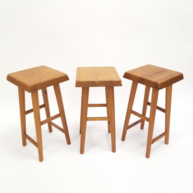 Pierre Chapo 'S-01 Taboret' set of 3, France, elm, 13" x 13" x 25 1/2" tall: Pierre Chapo 'S-01 Taboret' set of 3, France, elm, 13" x 13" x 25 1/2" tall