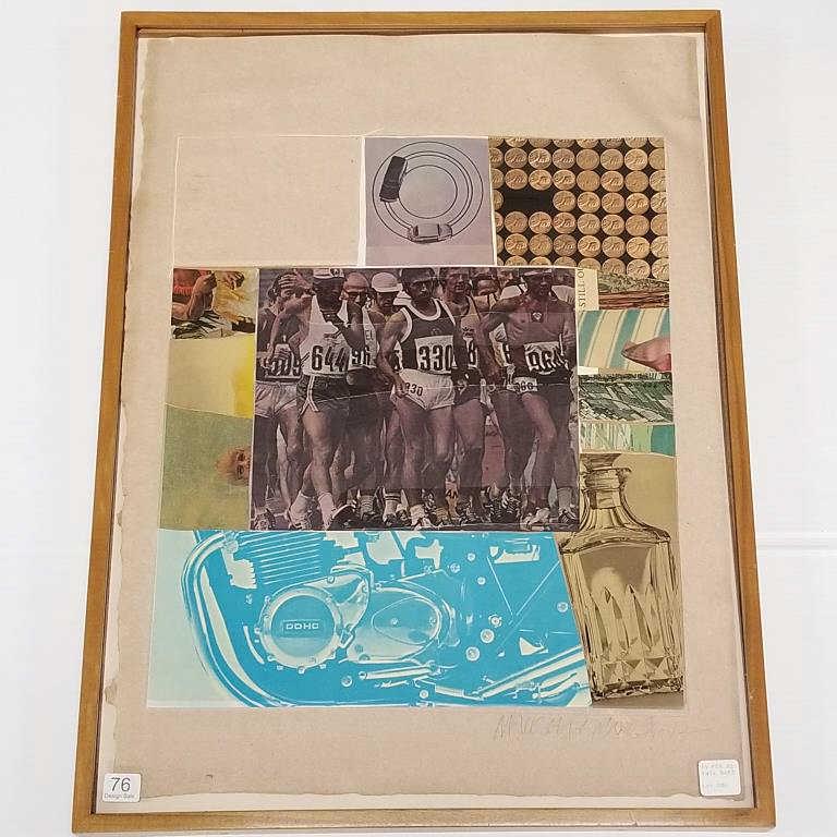 Robert Rauschenberg framed pencil signed, dated and numbered 7/79 screenprint in colors with collage (1 of 7)