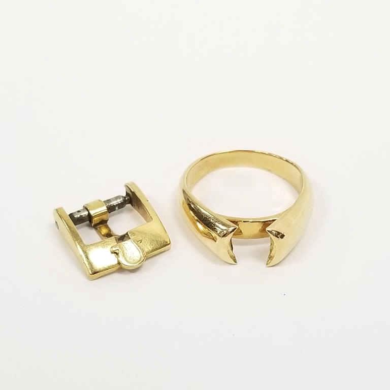 2 - 18k gold items - ring mount size 5.5, 6.2gr and Omega ladies watch band clasp 2.5gr (1 of 6)