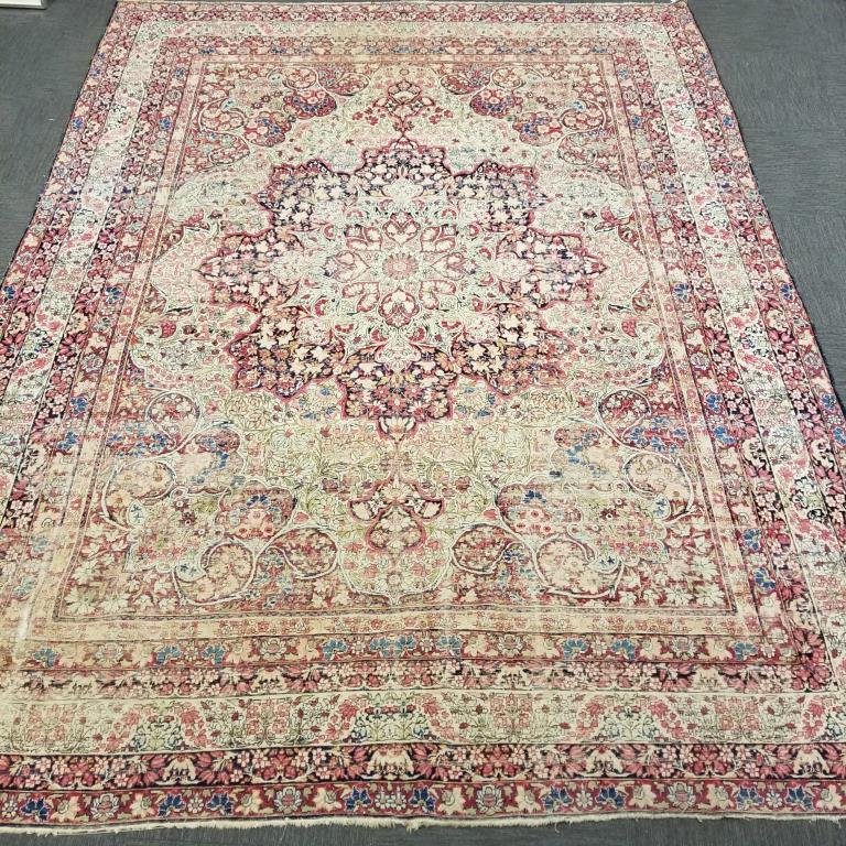 Antique Lavar Kermen hand tied Oriental rug (as seen- overall wear) 13' x 9' 9" (1 of 15)