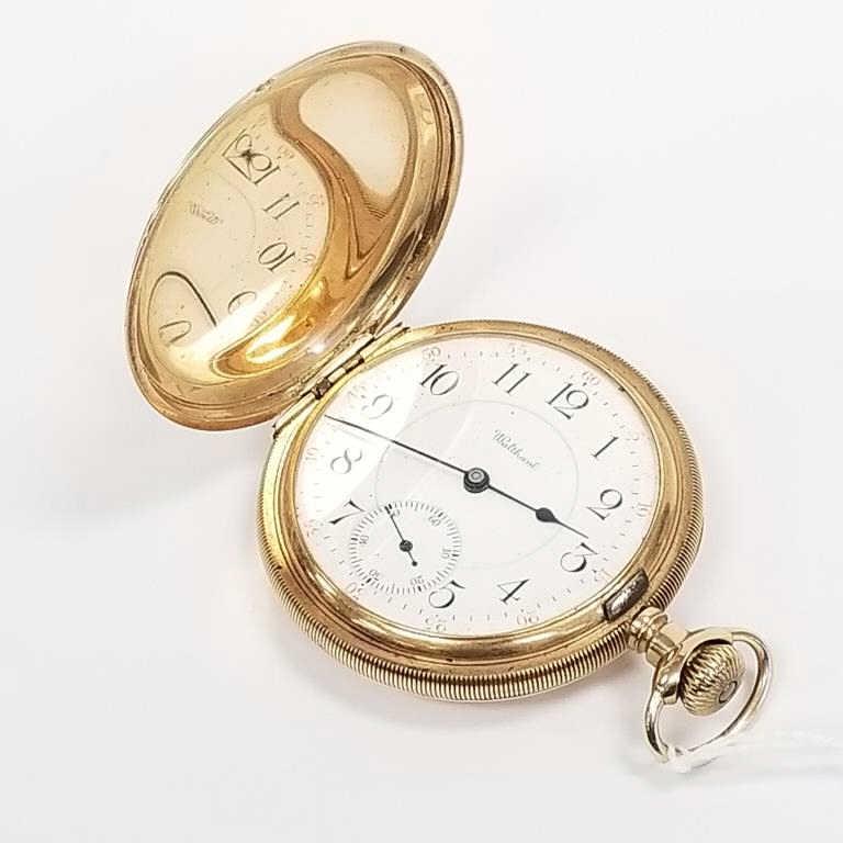 Waltham 23 jewel Riverside pocket watch in 14K hunters case - 112 grams total weight (including (1 of 10)