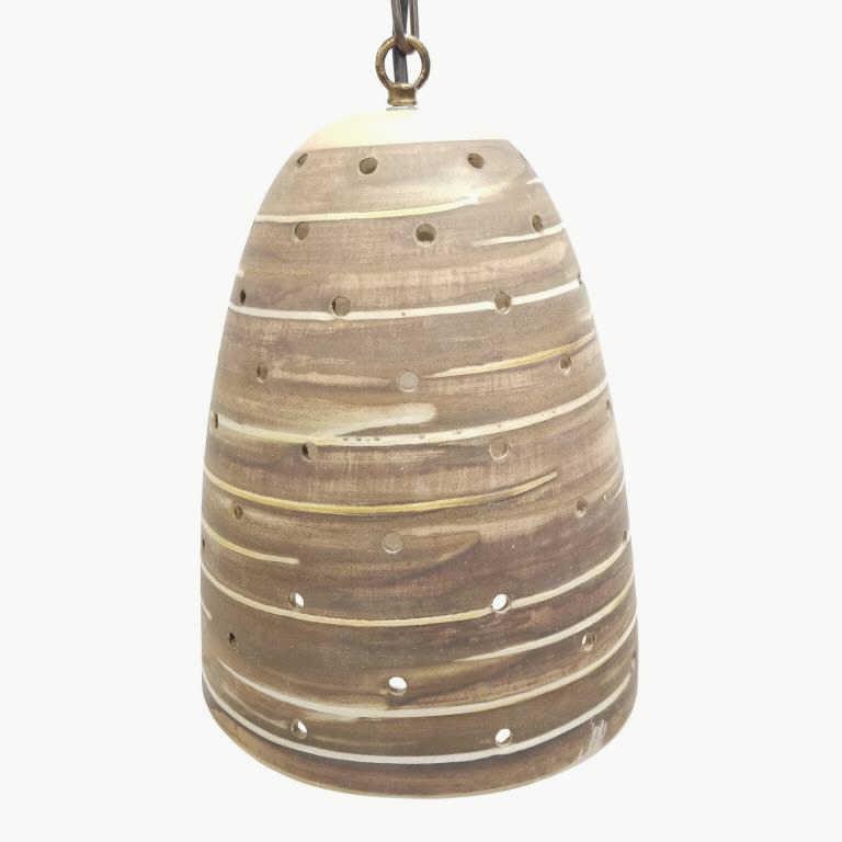 Rare Martz, attribution, unsigned pottery pendant with light holes - 11" tall x 8" diameter (1 of 6)