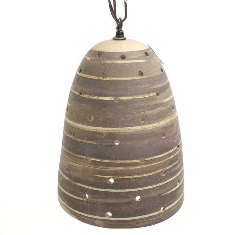 Rare Martz, attribution, unsigned pottery pendant with light holes - 11" tall x 8" diameter (1 of 8)