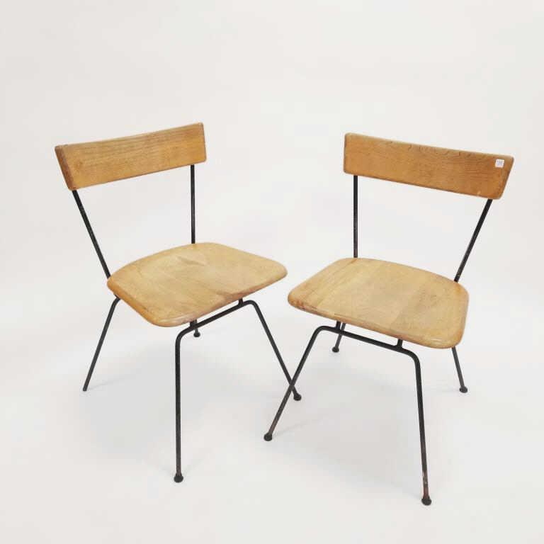 Pair of Paul McCobb bentwood side chairs - unsigned (finish wear & missing one boot glide) (1 of 10)