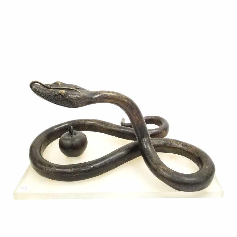 Victor Salmones signed bronze snake sculpture on acrylic base - 20" wide x 14" deep x 11" tall (1 of 9)
