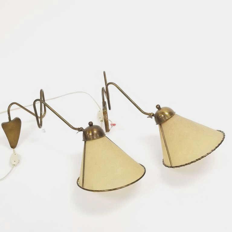Pair of brass & parchment wall mounted folding/ adjustable mid century sconces (1 of 13)