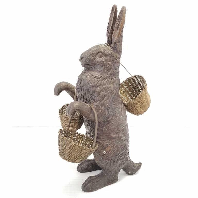 Bronze rabbit with three woven wire baskets - 9" high (1 of 8)