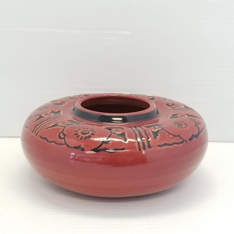 University of North Dakota School of Mines vase with prairie rose design - M. Cable - 2 3/4" high x (1 of 9)