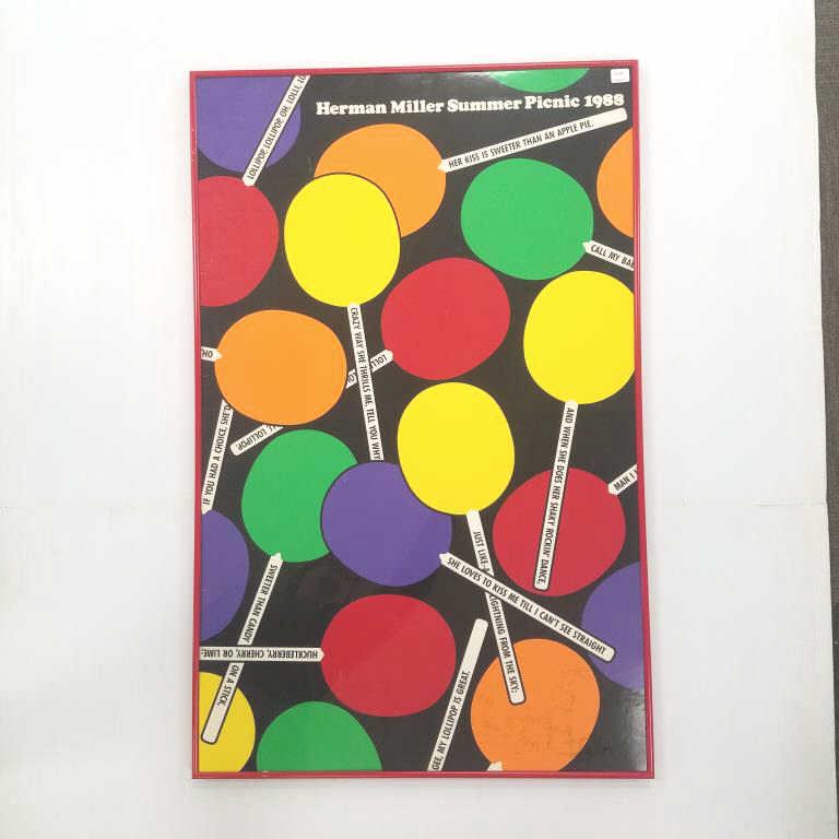 Herman Miller framed Summer Picnic poster - 1988 (some as seen & glued down) 25 1/4" x 39 1/2": Herman Miller framed Summer Picnic poster - 1988 (some as seen & glued down to board) 25 1/4" x 39 1/2"