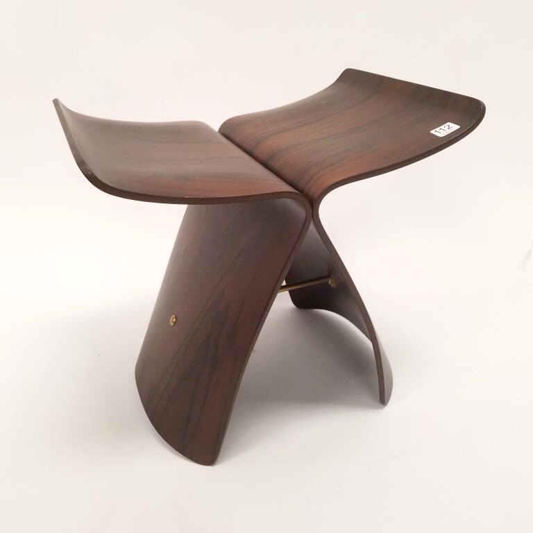 Sori Yanagi style unsigned butterfly stool (some nicks) 16 1/2" wide x 12" deep x 15 1/2" high (1 of 8)