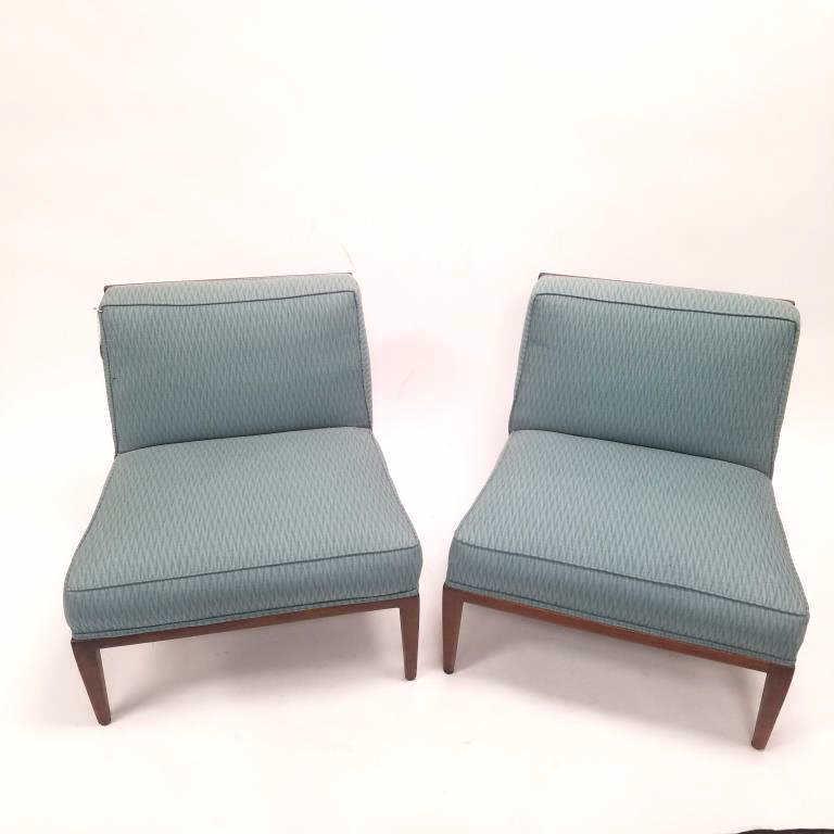 2 mid-century upholstered slipper chairs 27"H (minor stain to seat) (1 of 8)