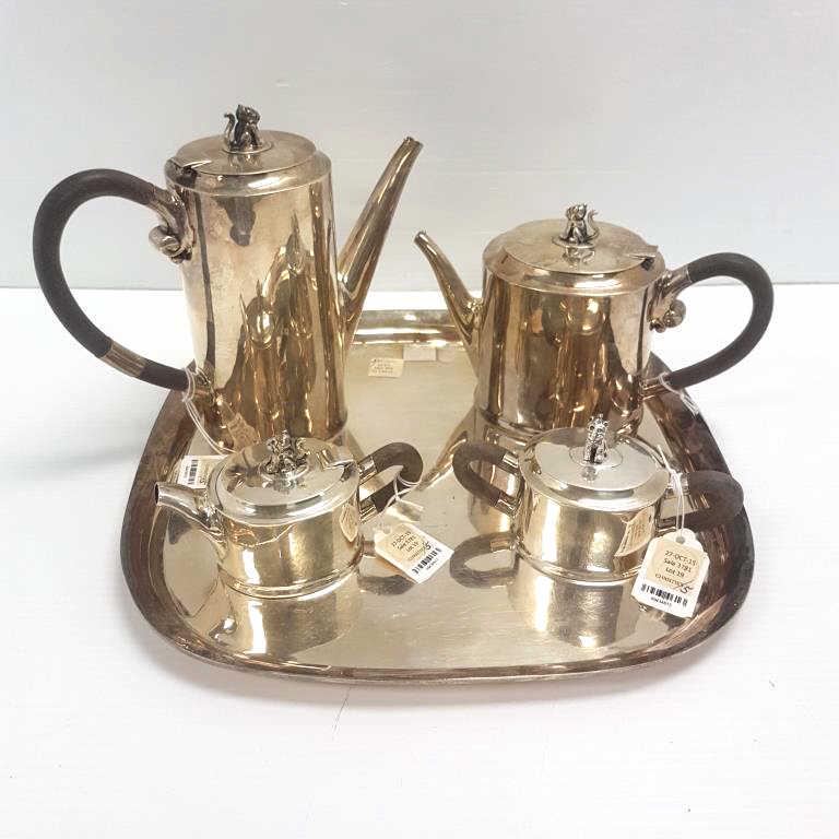 William Spratling Taxco sterling silver tea set & tray with jaguar finials and wooden handles - 67 (1 of 12)