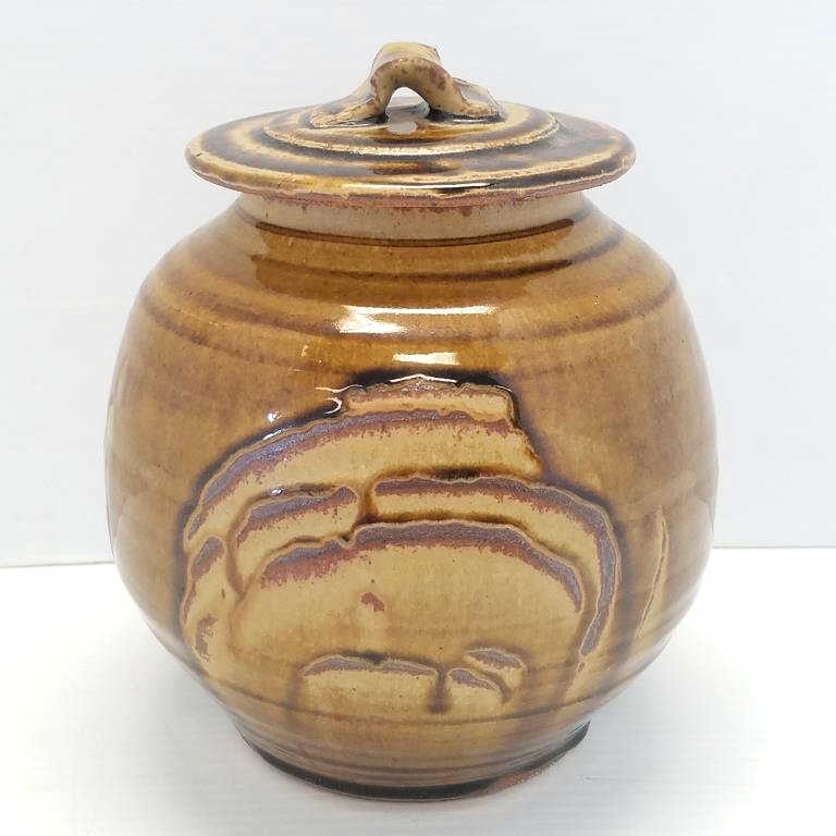 Warren Mackenzie signed lidded pottery jar with finger swipe design - 9" high (1 of 13)