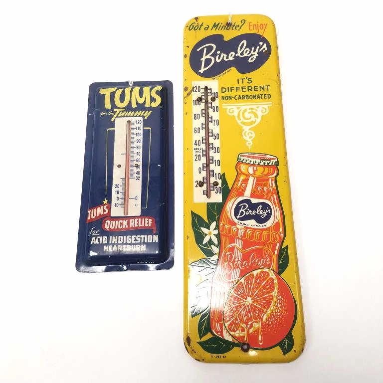 2 vintage advertising thermometers including Bireley's Orange, Tums, etc.  - 4 1/2" x 16" largest (1 of 6)