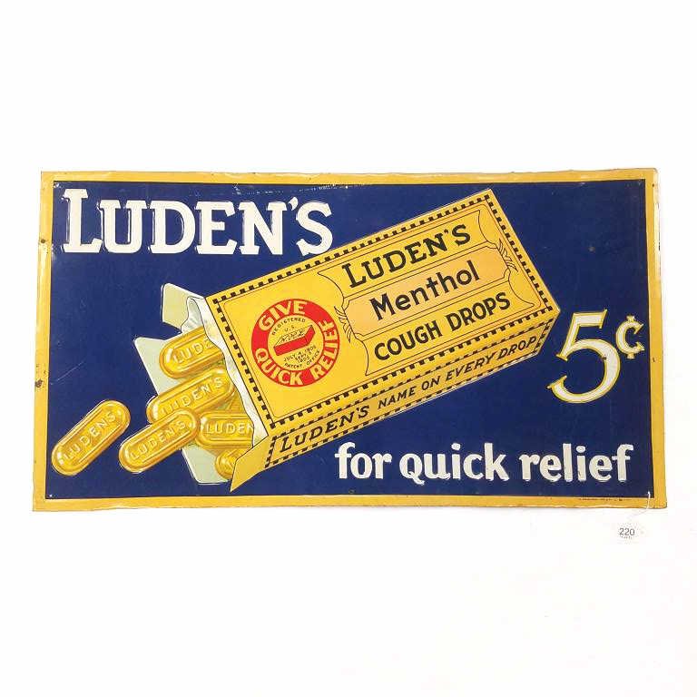 Antique Ludens tin cough drops sign - 35 1/2" x 19 1/2" (1 of 11)