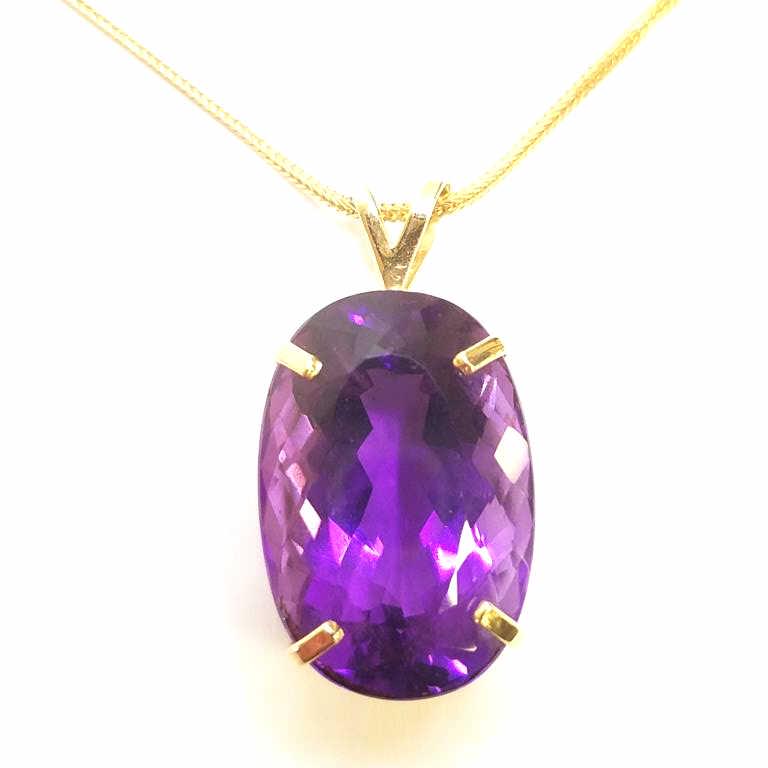 14k gold large amethyst pendant necklace 16.7 total weight, 17mm x 25mm stone, 34" chain (1 of 7)