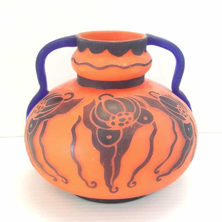 French cameo glass handle vase - signed 6" tall (1 of 12)