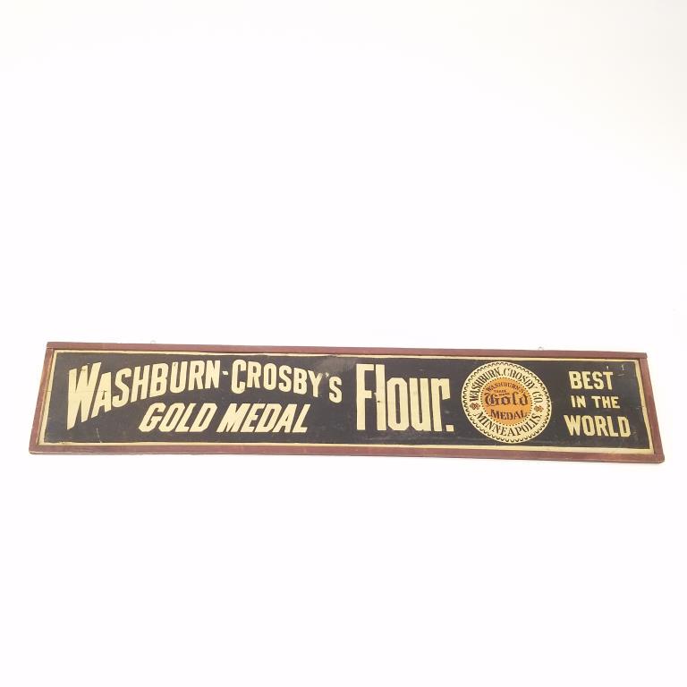 Antique wooden Washburn Crosby Co. Minneapolis Gold Medal Flour stenciled sign 13 1/2" x 72" (1 of 6)