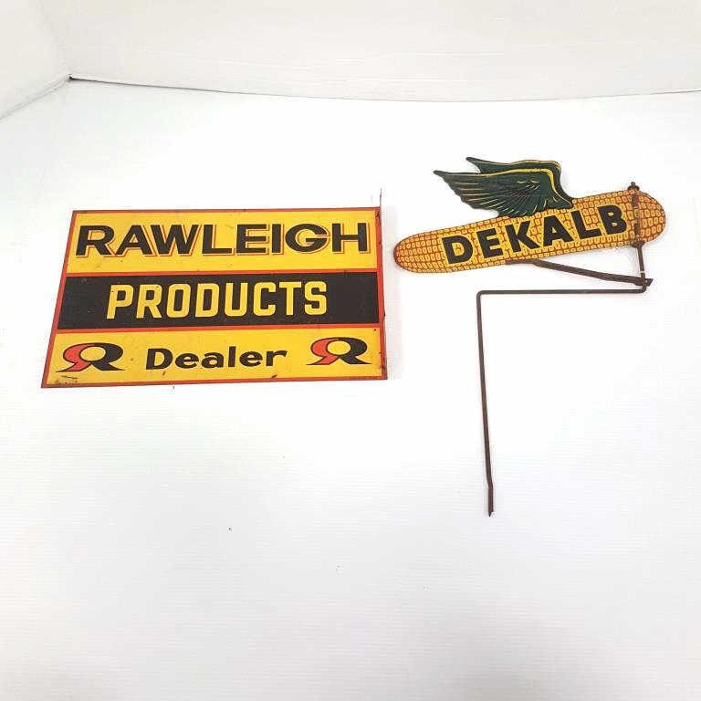 2 tin advertising seed signs - Dekalb & Rawleigh flange - 20" x 12 1/2" (1 of 5)