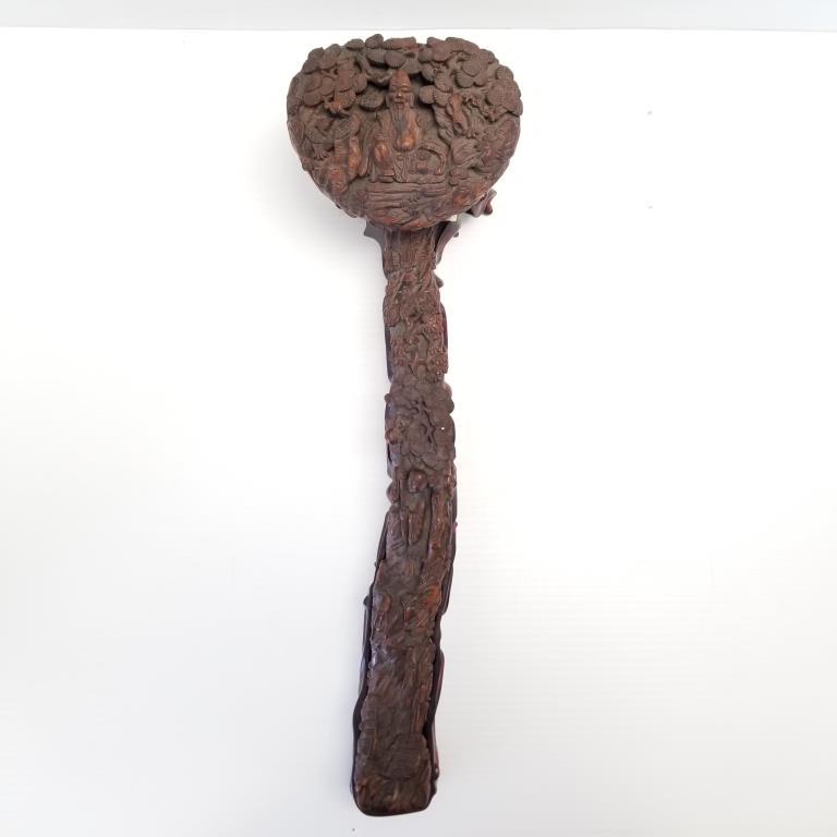 Antique Chinese carved sceptre w/ carved base 18.5" long (as is- repair) (1 of 16)