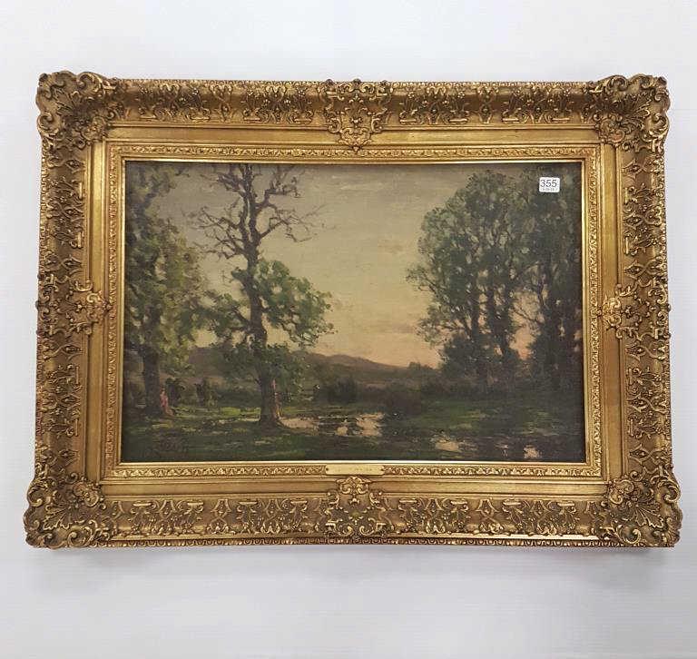 Jose Weiss antique landscape oil painting on canvas in ornate gilt frame - 23 1/2" x 31 1/2" OD (1 of 5)