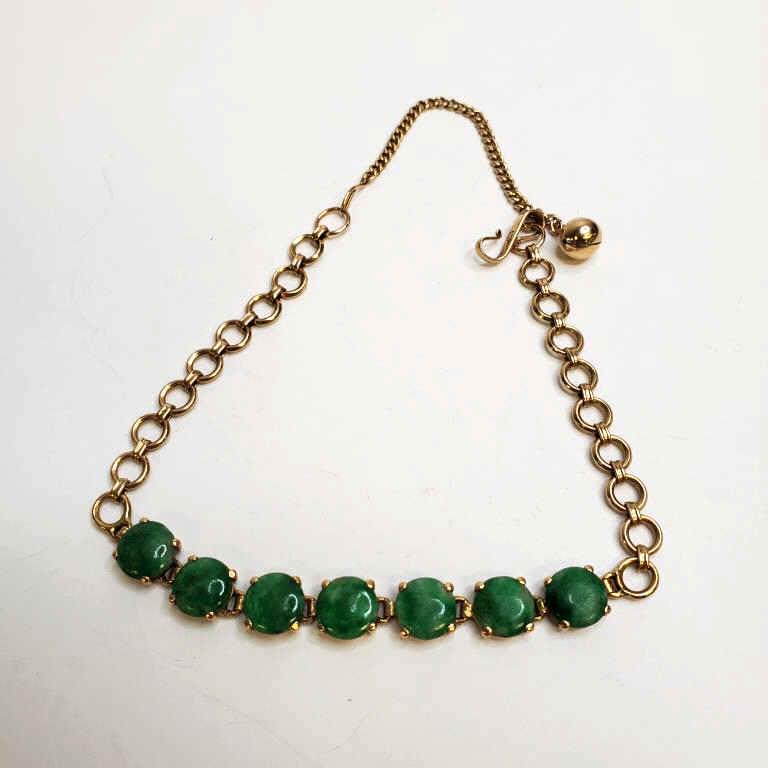 Tested 14K gold & jade bracelet - 11 grams; 6 3/4L (1 of 8)