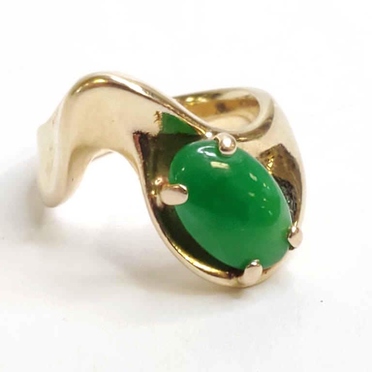 Tested 14K gold ring set with jade - 6.8 grams; size 3 (1 of 5)