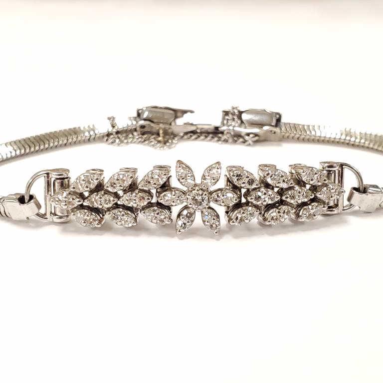 Jabel 18K white gold diamond bracelet with gold filled band set with many diamonds; 12.4 grams total (1 of 7)