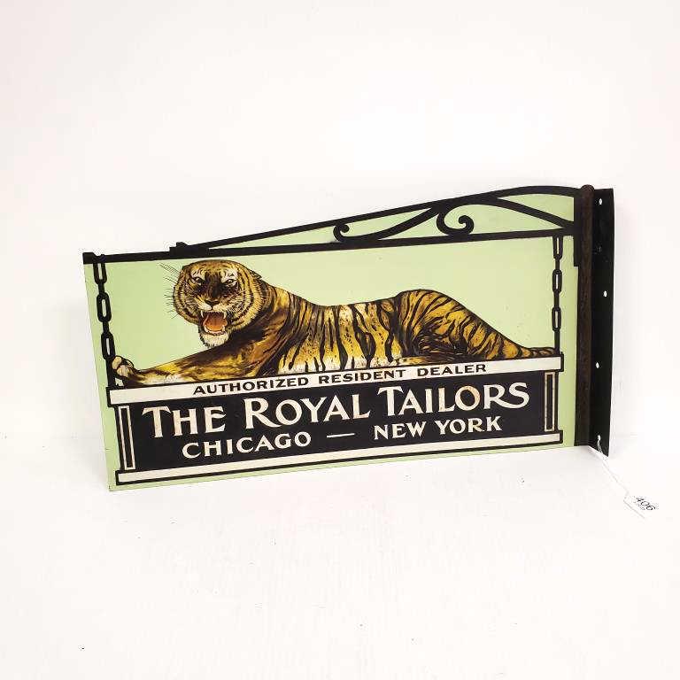 Royal Tailors - Chicago-New York double sided flange sign (professionally restored) 21 1/2" wide x (1 of 6)