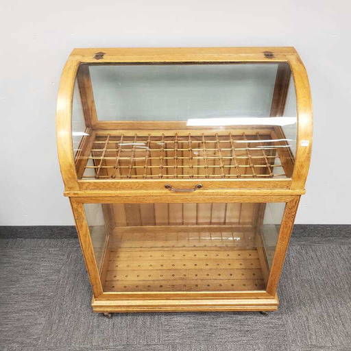 Antique Oak Curve Glass Country Store Cane/ Umbrella Display Case 36