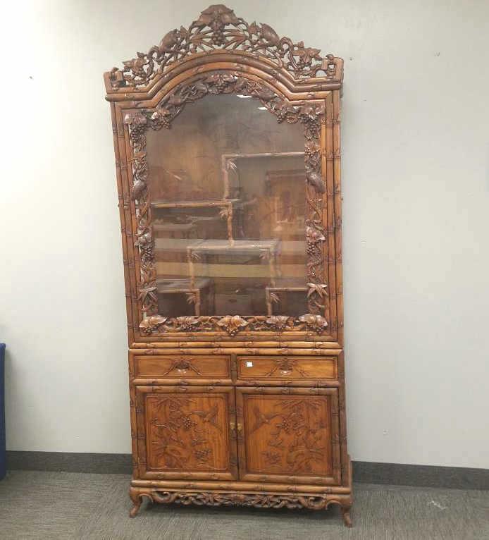 Chinese carved hardwood 2-piece cabinet w/ fitted interior 40"W x 92"T x 13"D (1 of 10)