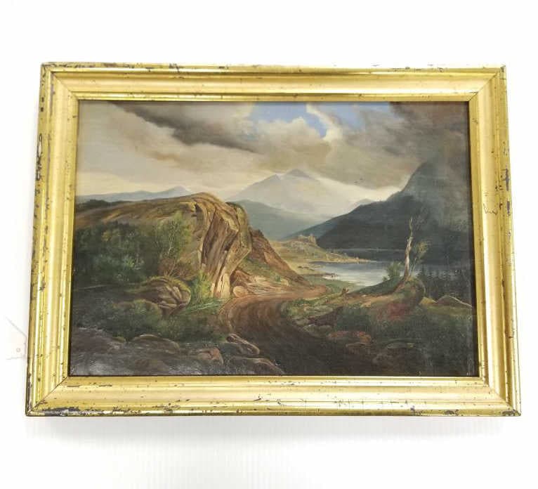 Carl Blechen framed signed and dated on reverse oil painting on canvas with letter - 13 1/4" x 18": Carl Blechen framed signed and dated on reverse oil painting on canvas with letter - 13 1/4" x 18" O.D.