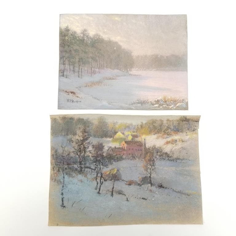 2 William Burpee unframed pastel paintings - one signed - 8 1/2" x 11 1/2" & 10" x 12 3/4" (1 of 14)