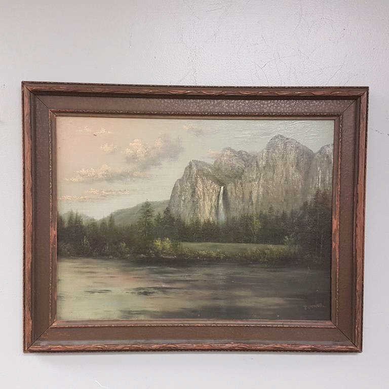 Framed signed oil on canvas Barchus Yosemite National Park 21"x 26 3/4" O.D. (1 of 6)