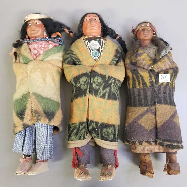 3 vintage Skookum type Native American dolls - 16" tallest (some as seen) (1 of 6)