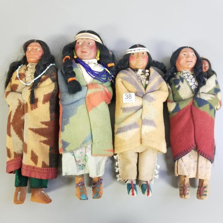 4 vintage Skookum type Native American dolls - 13" tallest (some as seen) (1 of 8)
