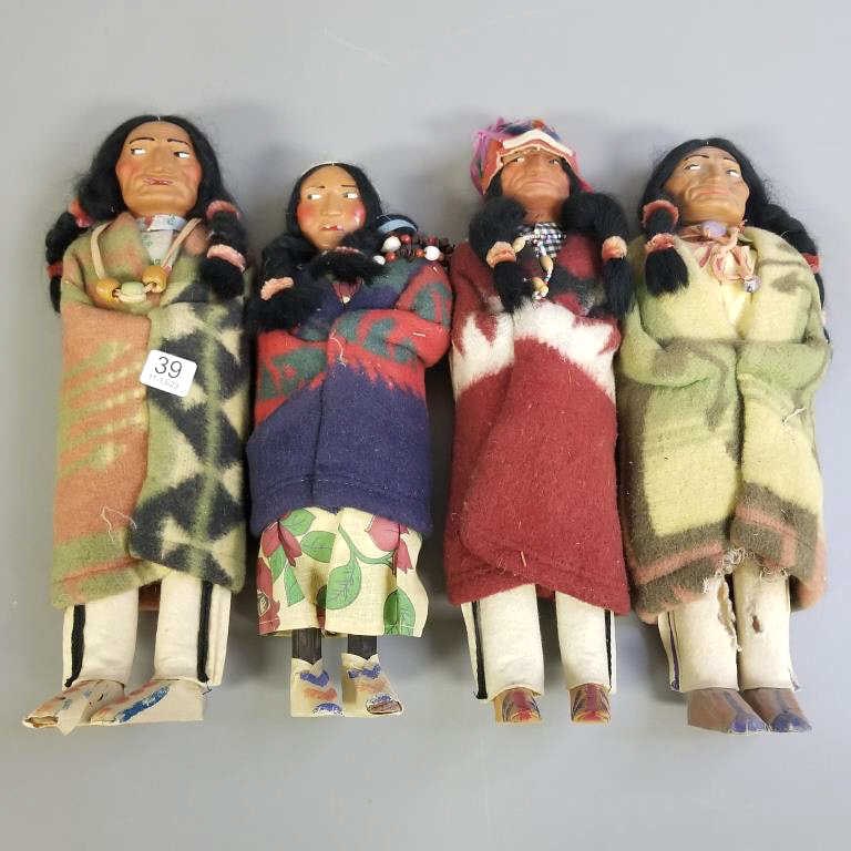 4 vintage Skookum type Native American dolls - 14" tallest (some as seen) (1 of 9)
